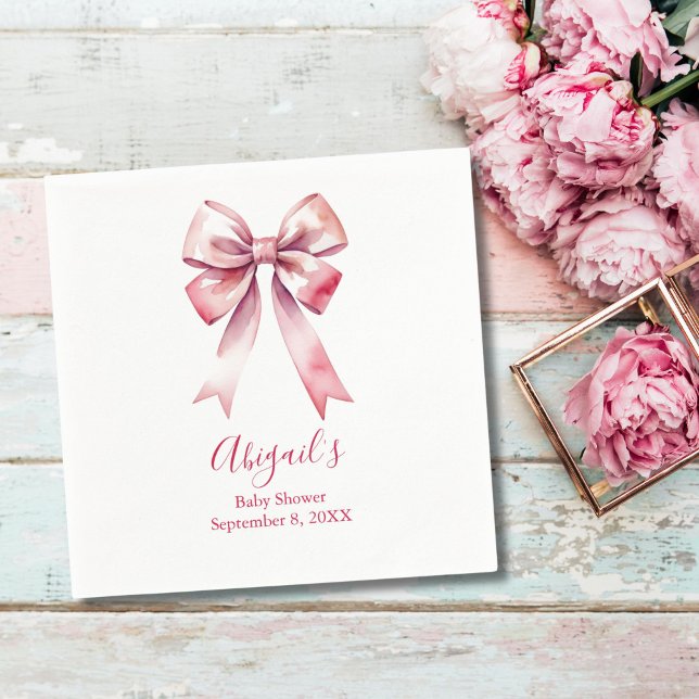 Rosa bandet Coquette flicka bebisfest Pappersservett (Pink Bow Coquette Baby Shower Napkin. Girls Baby Shower)