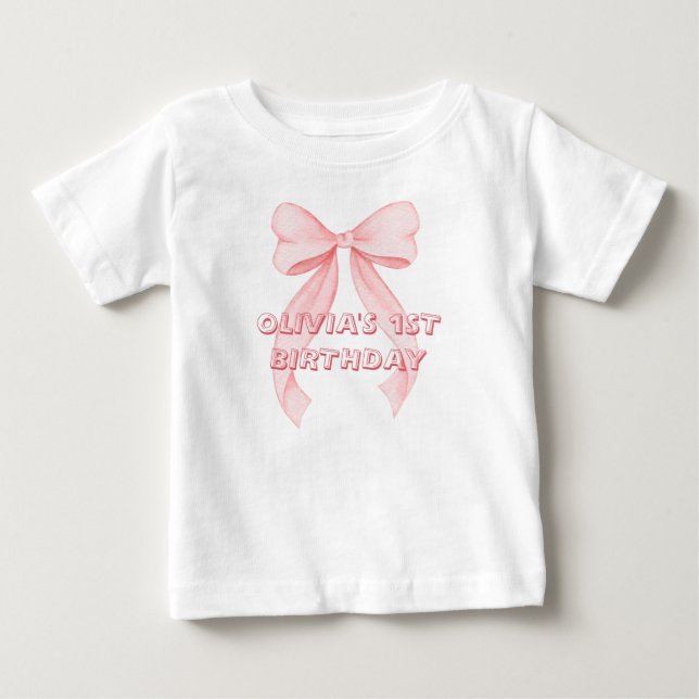 Rosa bandet flicka ettårsdag  t shirt (Framsida)