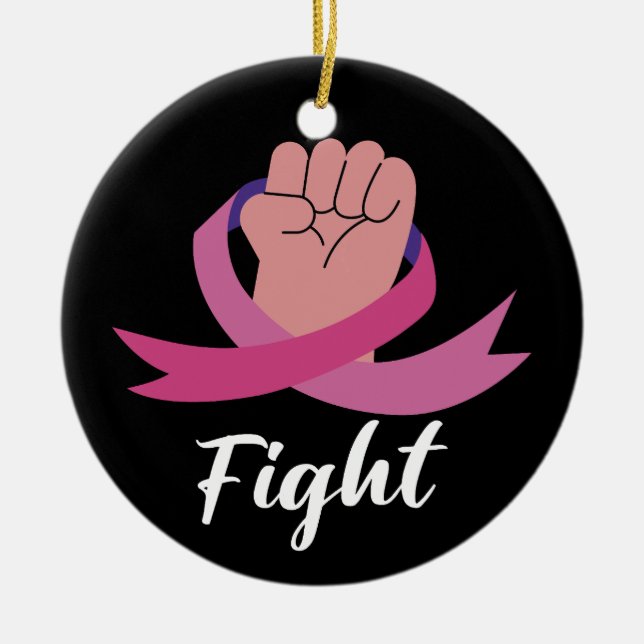 Rosa bandet Kvinnor Cancer Medvetenhet Bröstcancer Julgransprydnad Keramik (Framsidan)