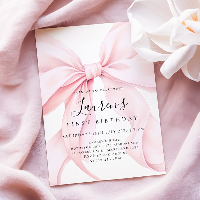Rosa bandet tjej ettårsdag  inbjudningar (Skapare uppladdad)