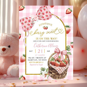 Rosa bandett Coquette1 Gingham Bär Söt Baby Shower Inbjudningar