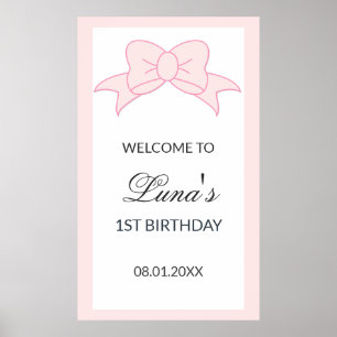 Rosa bandett flicka barn 1-årsdag poster
