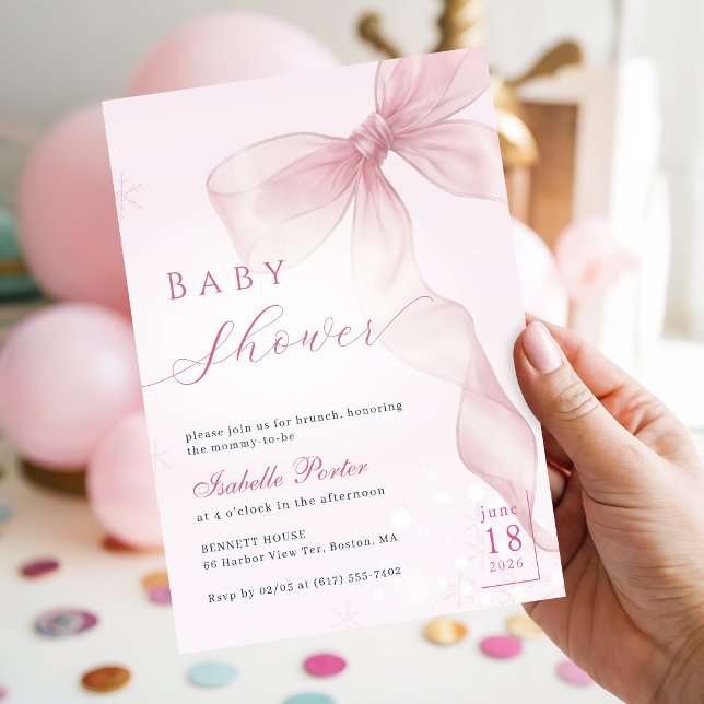 Rosa bandett flicka vinter baby shower inbjudningar (Skapare uppladdad)