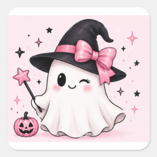 Rosa bandhäxa spök coquette Halloween Fyrkantigt Klistermärke