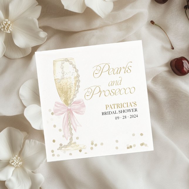 Rosa bandpärlor och Prosecco Bröllopsfest Pappersservett (Skapare uppladdad)