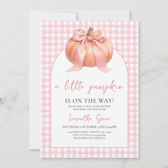 Rosa bandpumpa för baby shower inbjudningar (Framsida)