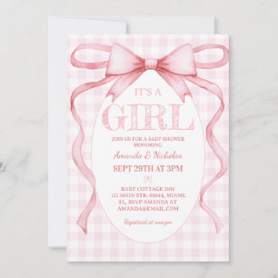 Rosa bandros vintage söta It's A Girl Shower Inbjudningar