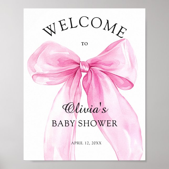 Rosa bandrosbabyshower-välkomstskylt  poster (Framsidan)