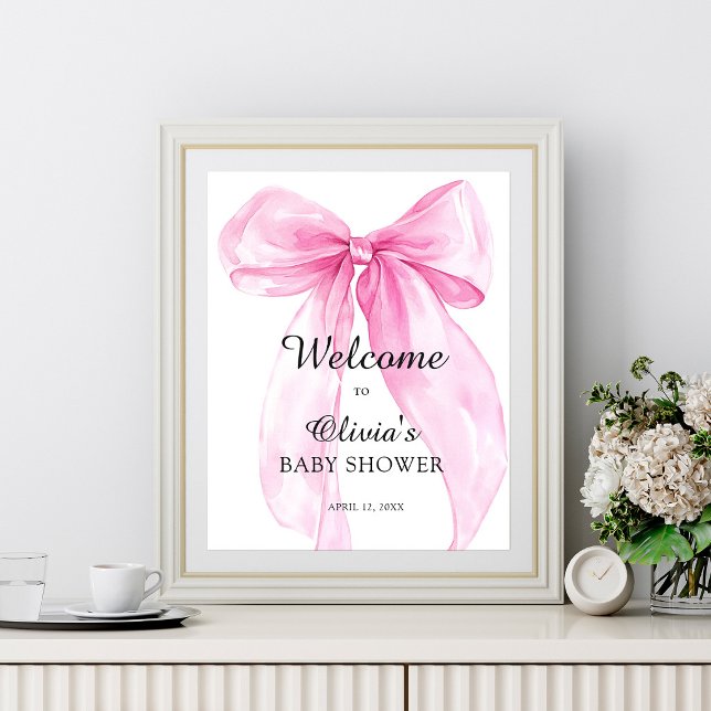 Rosa bandrosbabyshower-välkomstskylt  poster (Skapare uppladdad)