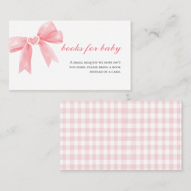 Rosa bandy gingham snygga baby shower-böcker för b tilläggskort (Fram/baksida)