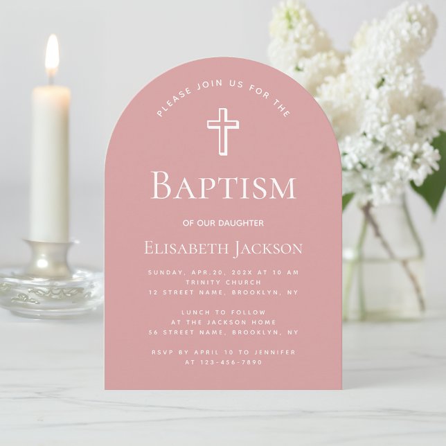 Rosa Baptism Arch Dusty Ro Girl Christening Inbjudningar (Skapare uppladdad)