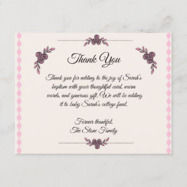 Rosa-baptism för flicka - tackkort tack kort