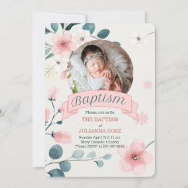Rosa Baptism hos Flicka persikofärgade Blommar Inbjudningar