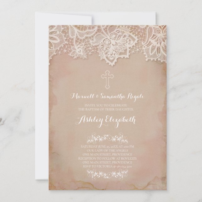 Rosa Baptism-inbjudan, Flicka Inbjudningar (Framsida)