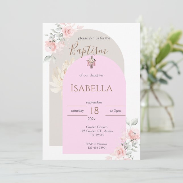 Rosa Baptism-inbjudan Inbjudningar (Stående Fram)