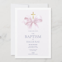Rosa Baptism-inbjudan Modern Rosa Bow Inbjudningar