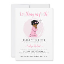 Rosa Baptism-inbjudan - Praying Black Flicka