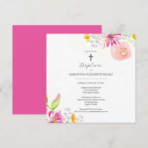 Rosa Baptism-inbjudningar till flickor Blommor Inbjudningar