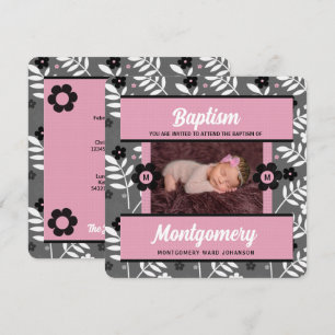 Rosa Baptism med Flickan Monogrammed Photo Inbjudningar
