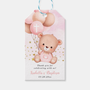 Rosa Baptism Nalle Tack Baptism-favoriter Presentetikett