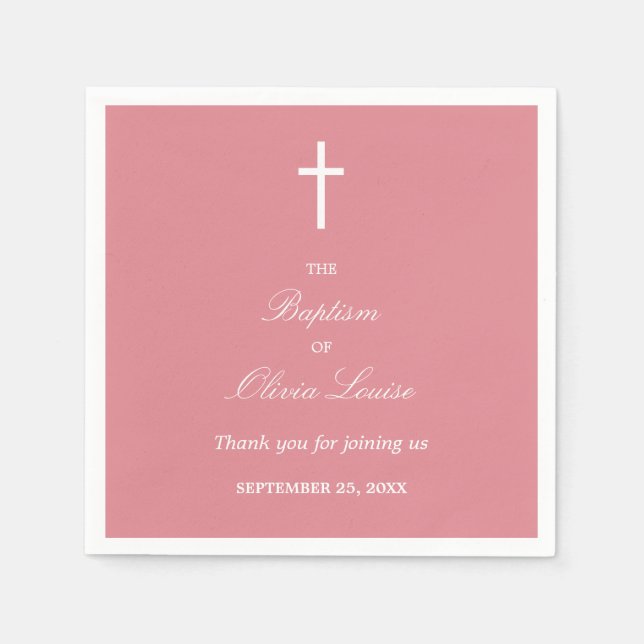  Rosa Baptism Party Napkins Pappersservett (Framsidan)