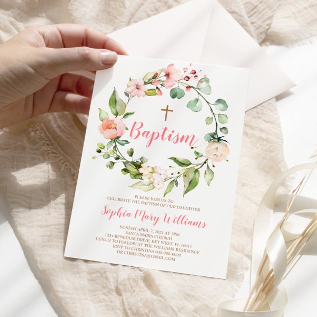  Rosa Baptisminbjudan till utandning Flicka Inbjudningar (Skapare uppladdad)