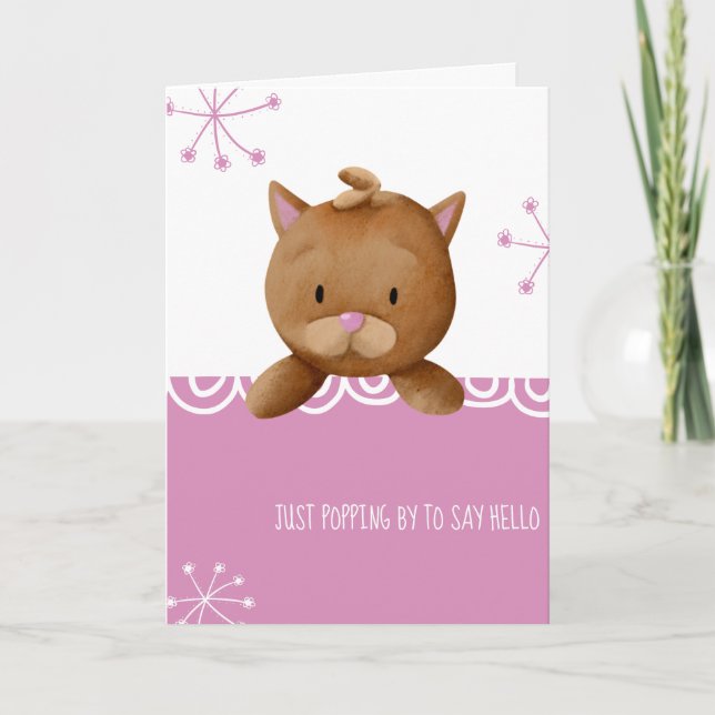 Rosa bara för att säga Hej Cute Cat Kort (Framsida)