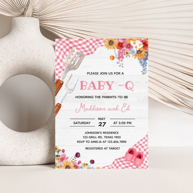 Rosa Barbeque Baby Shower Inbjudningar (Girl BBQ Baby Shower Invitation)
