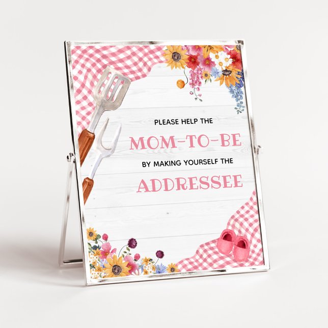 Rosa Barbeque Baby Shower Kuvert Station skylt (Girl Baby-Q Baby Shower Envelope Station Sign)