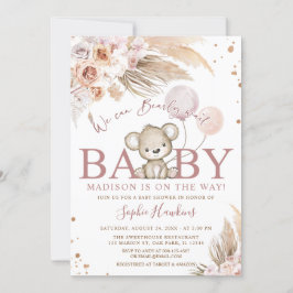 Rosa Barly Wait Boho Nalle Girl Baby Shower Inbjudningar
