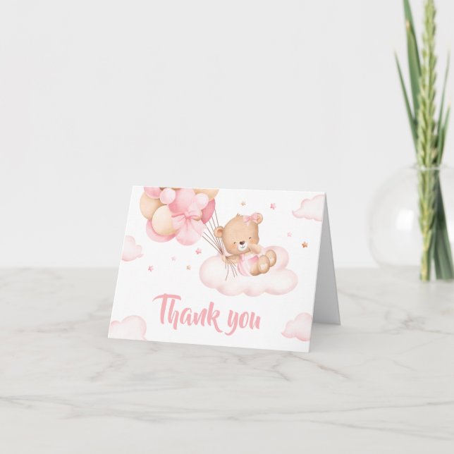 Rosa Barly Wait Clouds Baby Shower Tack Kort (Framsida)