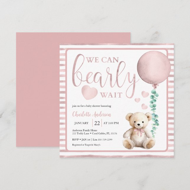 Rosa Barly Wait Girl Baby Shower-inbjudan Inbjudningar (Fram/baksida)