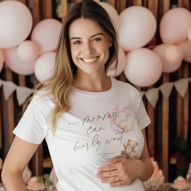 Rosa Barly wait, Mamma till Flicka Shower T Shirt (Pink, Mommy can bearly wait, Baby Girl shower mom-to-be t-shirt)