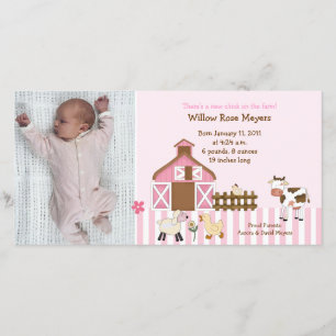 Rosa Barn Animals Foto Birthday/BirthCard Meddelande