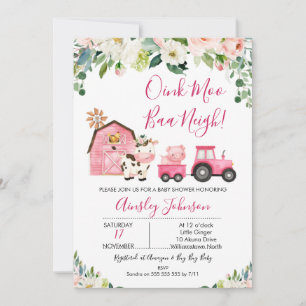 Rosa Barn Farm Farmyard Animals Baby Shower Inbjudningar