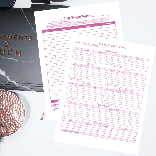 Rosa barn Hälsa och tillväxt spårare sidor (Skapare uppladdad)