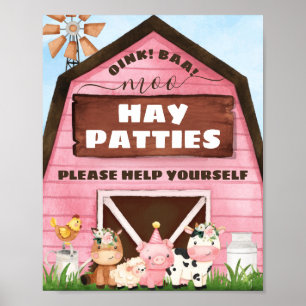 Rosa Barn Oink Baa Moo Boskap Födelsedagsfest Poster