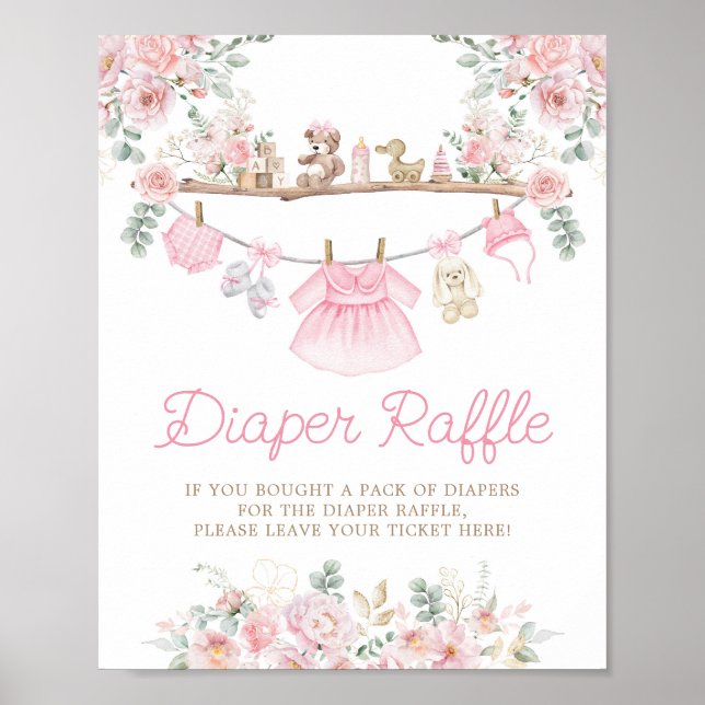 Rosa Barnkläder Blommigt Kortslutsblad Raffle Poster (Framsidan)