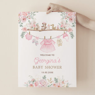 Rosa Barnkläder Blommigt Nursery Välkommen Poster