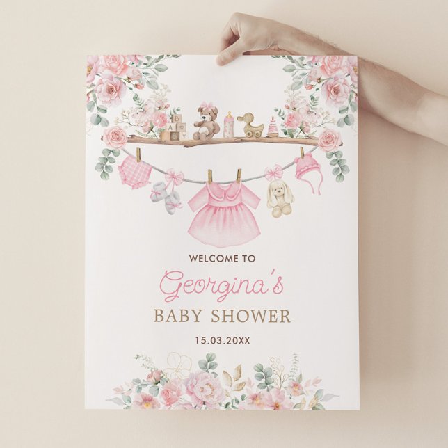 Rosa Barnkläder Blommigt Nursery Välkommen Poster (Skapare uppladdad)