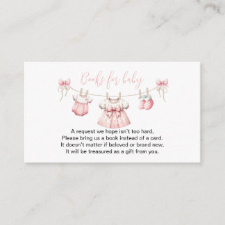Rosa barnkläder flicka bok begäran Baby shower Tilläggskort