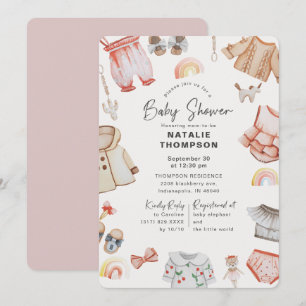 Rosa Barnkläder & Leksaker Baby Shower Inbjudningar