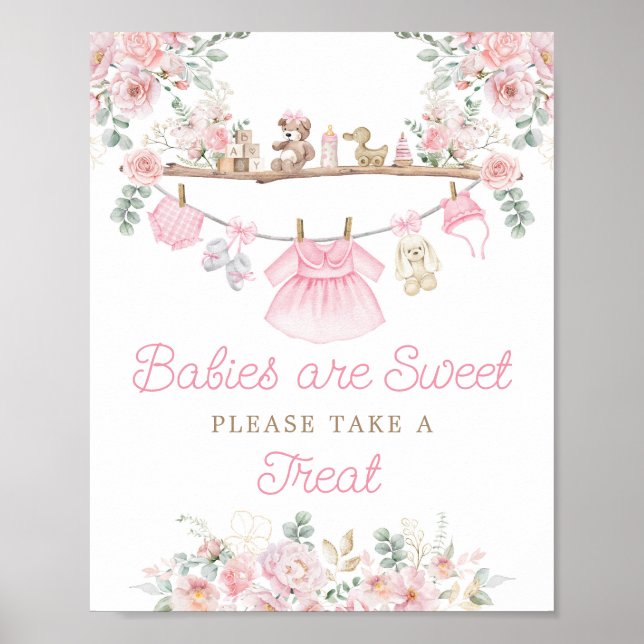 Rosa Barnkläder Spädbarn är Sweet Bord Sign Poster (Framsidan)