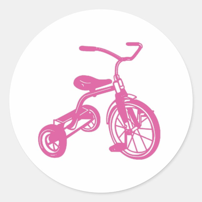 Rosa barntricycle runt klistermärke (Framsida)