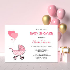 Rosa Barnvagn Baby Shower Inbjudningar