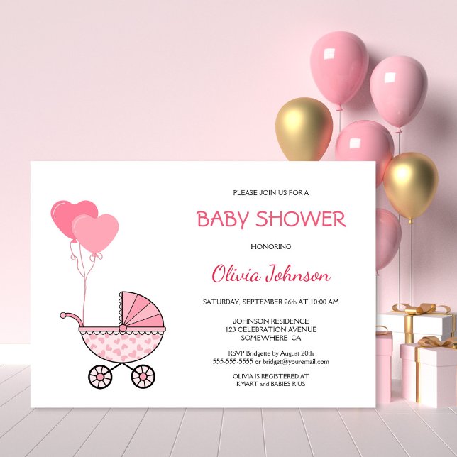 Rosa Barnvagn Baby Shower Inbjudningar (Skapare uppladdad)