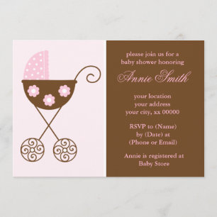 Rosa Barnvagn Baby Shower Inbjudningar