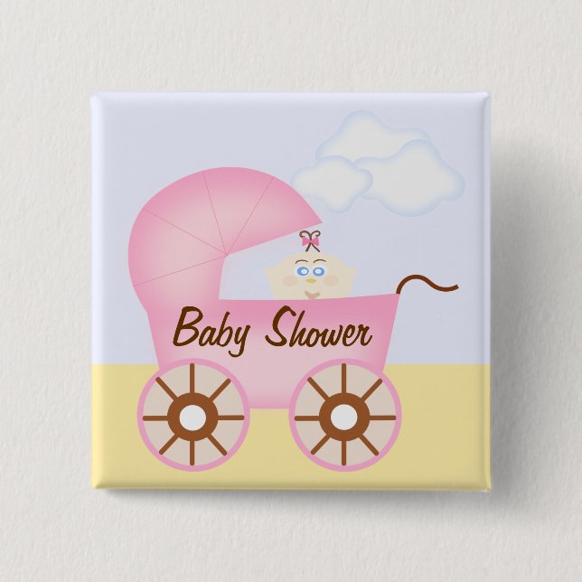 Rosa Barnvagn Baby Shower Pin Knapp (Framsida)