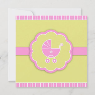 Rosa Barnvagn Baby Shower - platta inbjudan