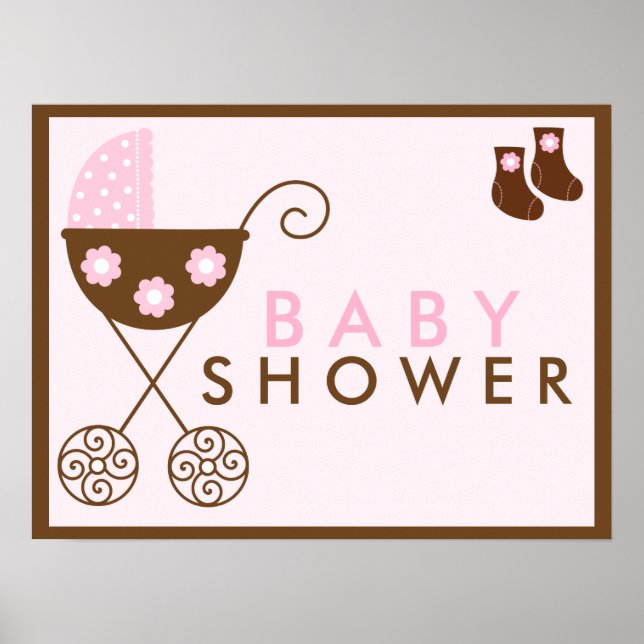 Rosa Barnvagn Baby Shower Sign Poster (Framsidan)